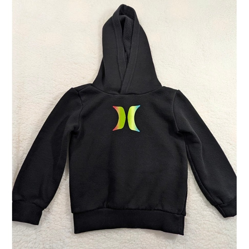 Hurley Icon Logo Fleece Hoodie 2T Black Rainbow Graphic Pullover
